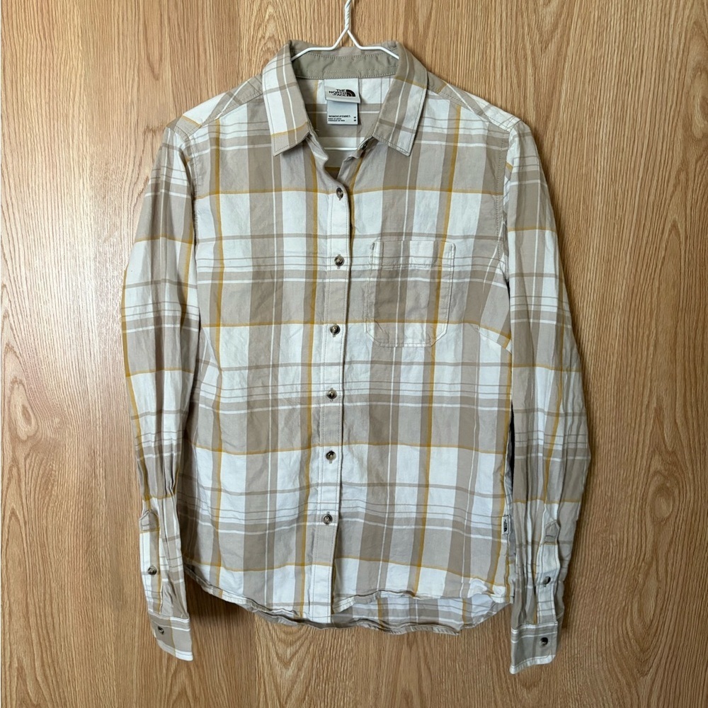 The North Face Plaid Cream and Tan Button Down Shirt